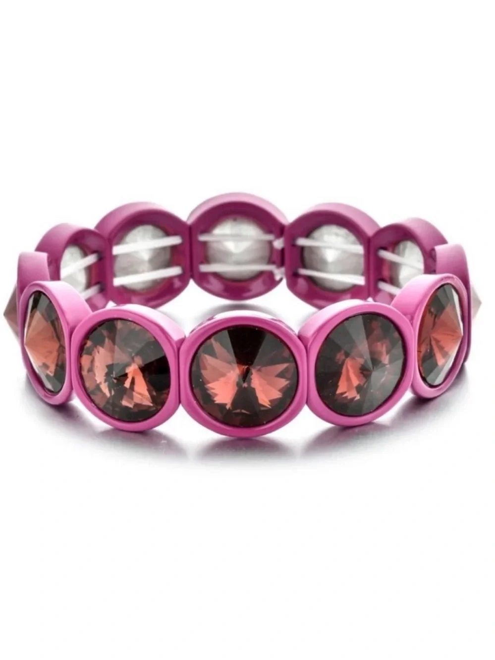 Dark Pink Big Crystal Elastic Enamel Stretch Bracelet, NEW